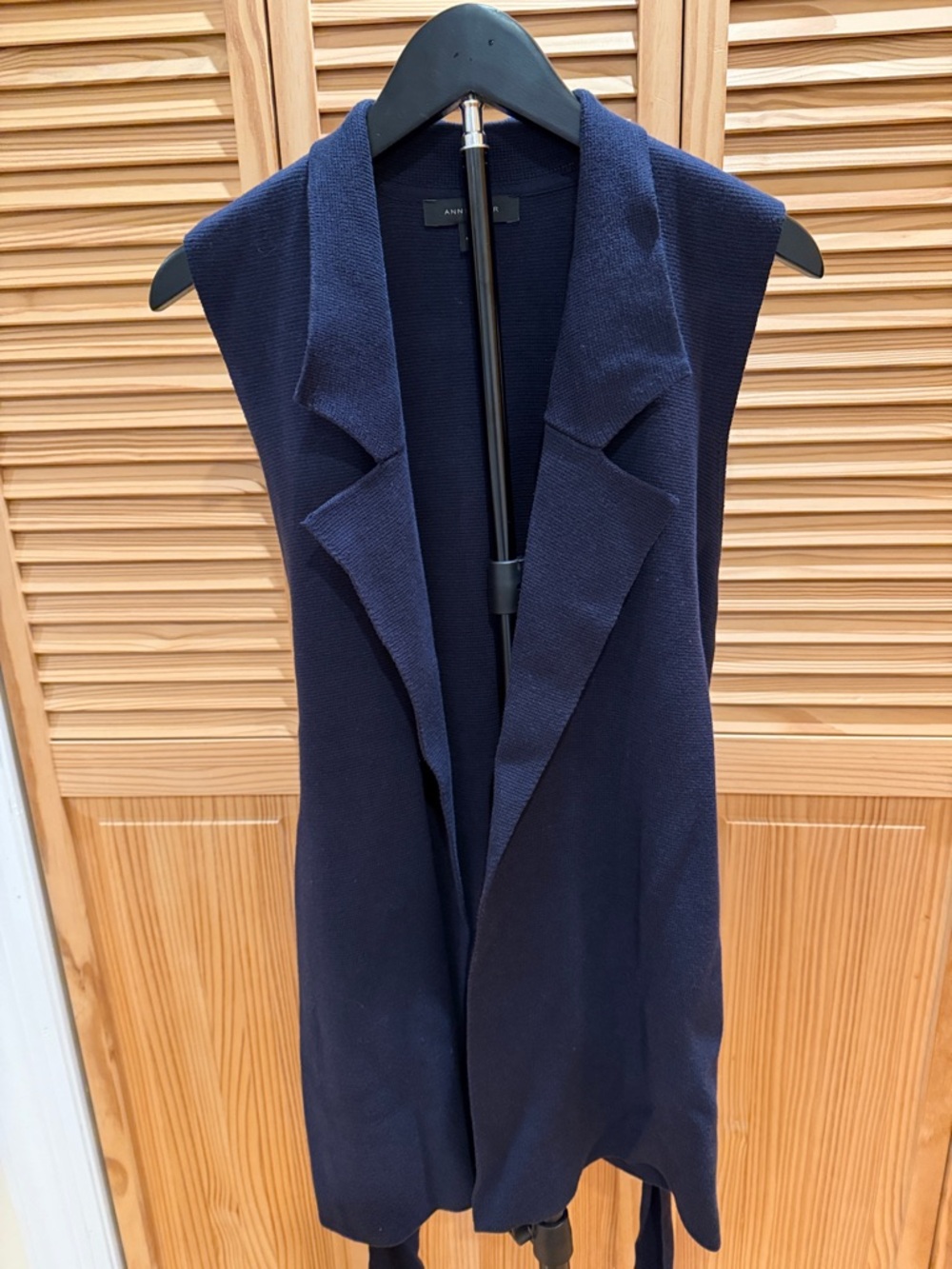 Ann Taylor Navy Sleeveless Knit Drape-Front Vest
